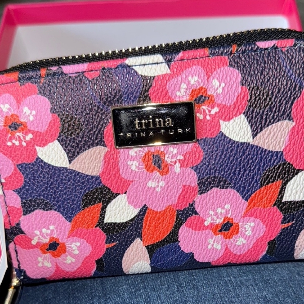 Trina Turk Pink and Black Floral Clutch - Picture 1 of 11